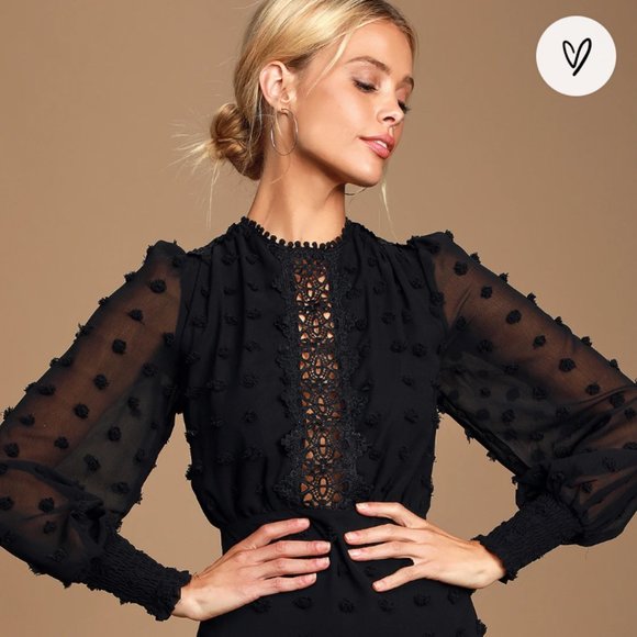 Lust or Love Black Embroidered Lace Long Sleeve Dress - Picture 2 of 11